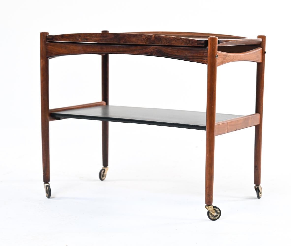 Danish Mid-Century Rosewood Tray Top Bar Cart or Tea Trolley 4