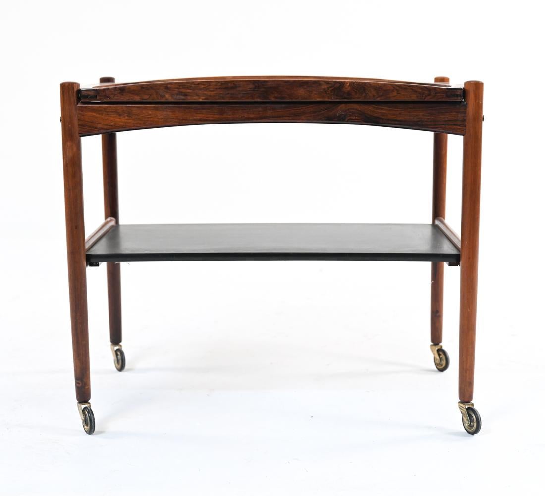 Danish Mid-Century Rosewood Tray Top Bar Cart or Tea Trolley In Good Condition In Norwalk, CT