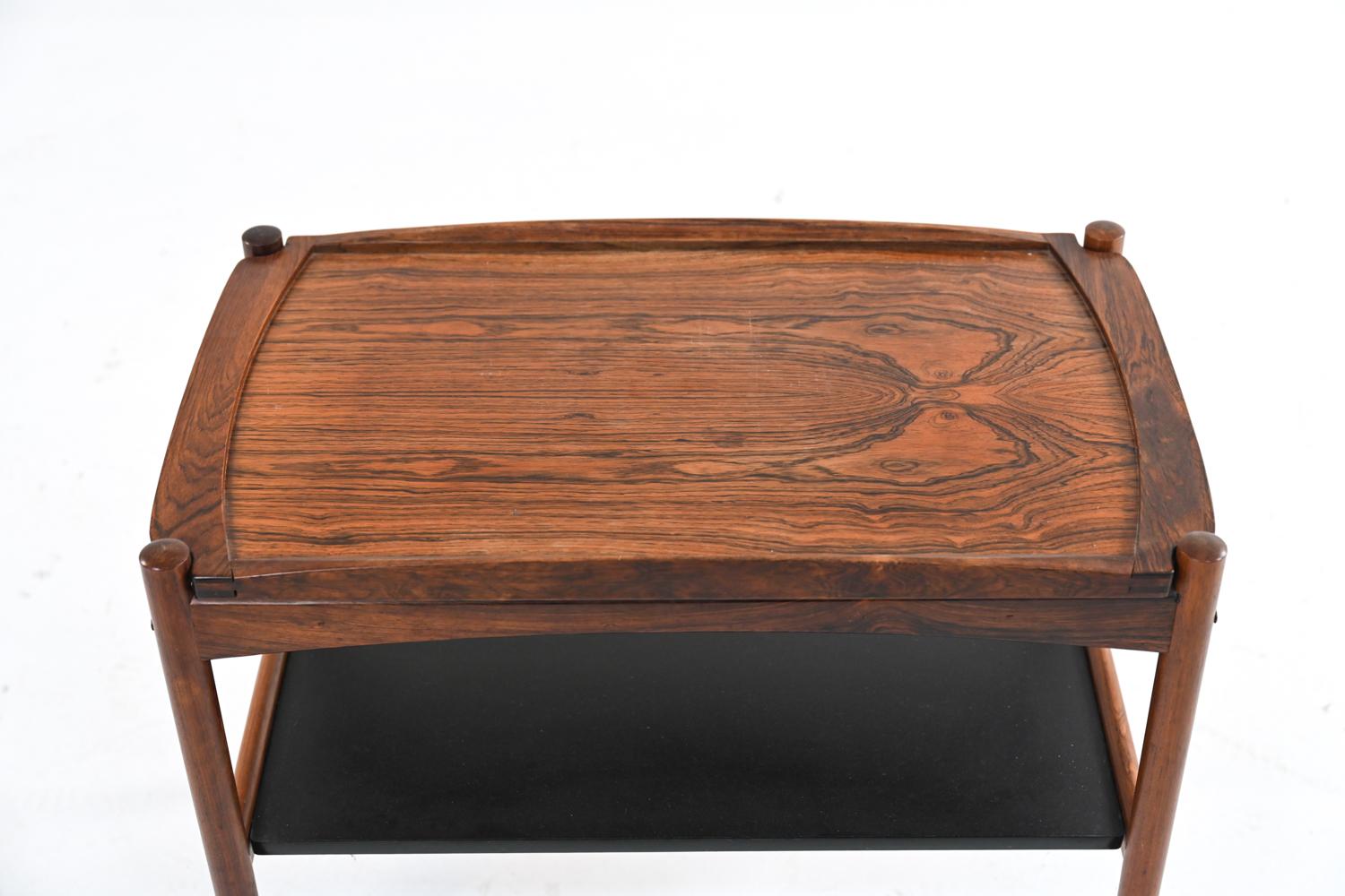Laminate Danish Mid-Century Rosewood Tray Top Bar Cart or Tea Trolley