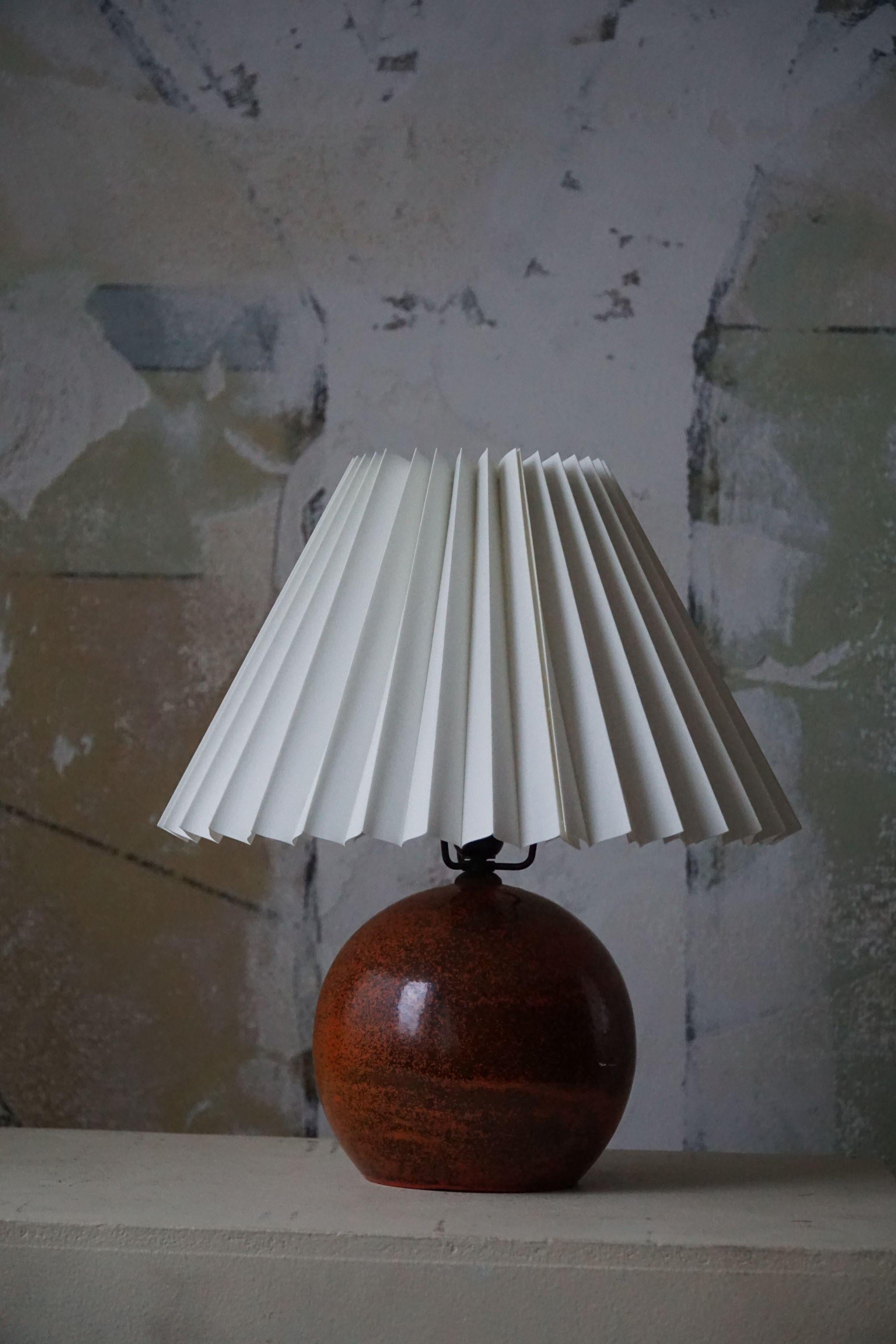 Danish Mid Century Round Ceramic Table Lamp, 1970s 1