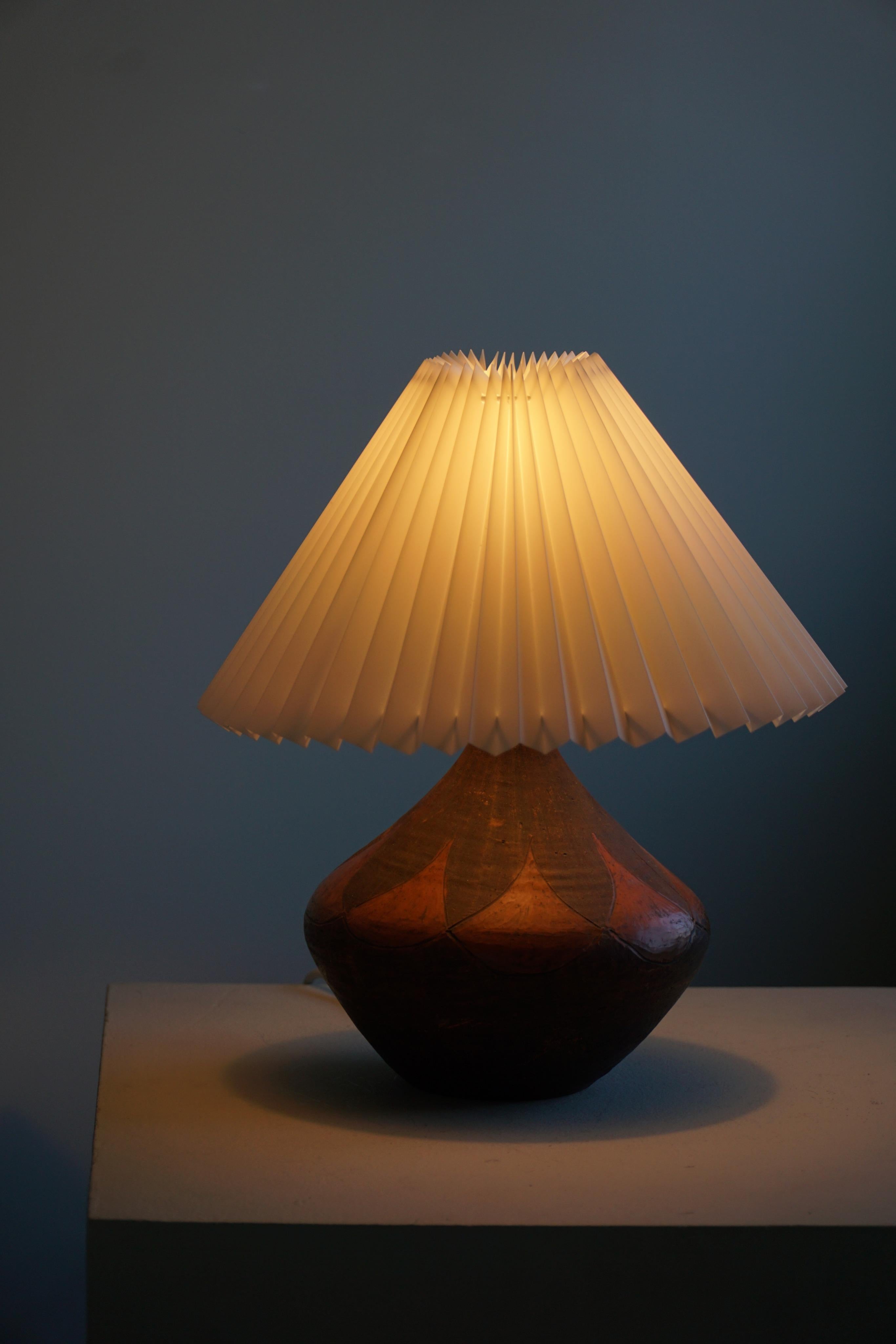 Danish Midcentury Round Ceramic Table Lamp, Earthen Colors, 1950s For Sale 1