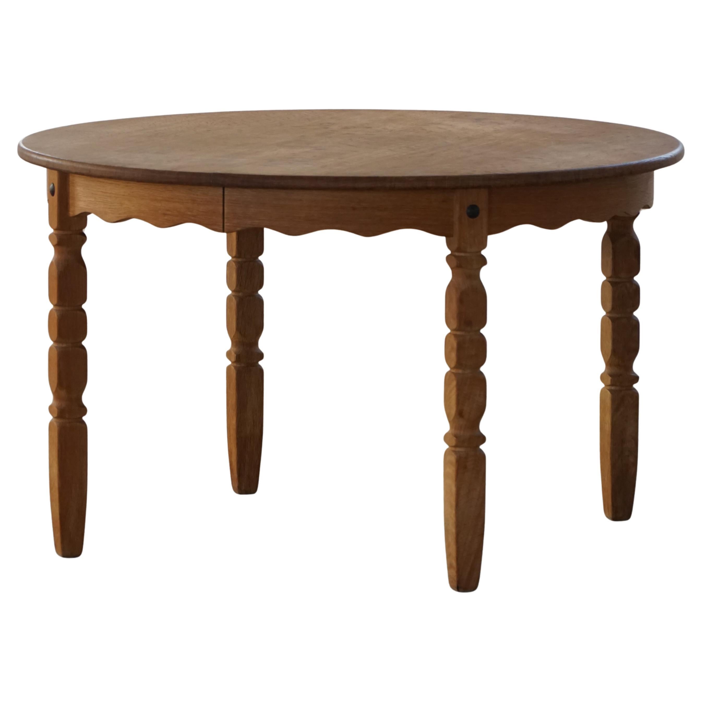 Danish Mid Century, Round Dining Table in Solid Oak with Two Extensions, 1960s For Sale