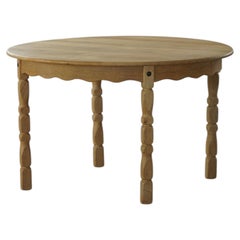 Danish Mid Century, Round Dining Table in Solid Oak with Two Extensions, 1960s