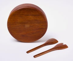 Danish Mid Century Salad Bowl and Two Serving Utensils
