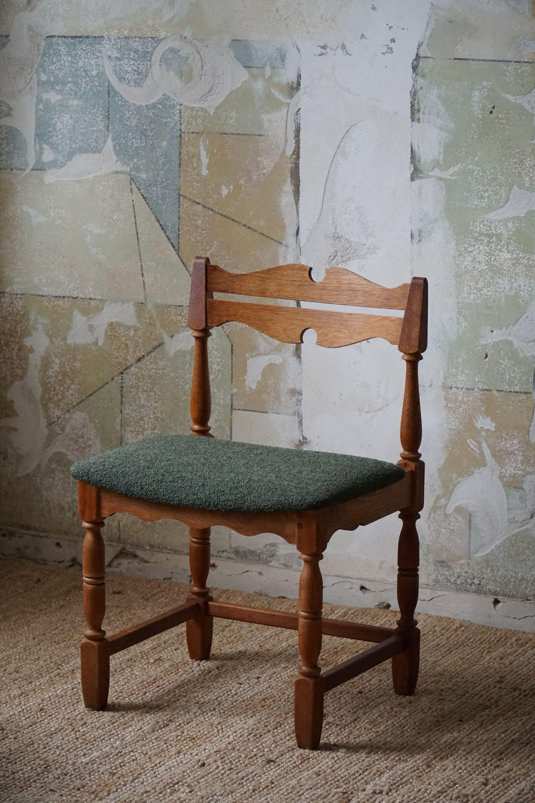 20th Century Danish Mid-Century, Set of 10 Chairs in Oak & Green Bouclé, Kjærnulf, 1960s For Sale