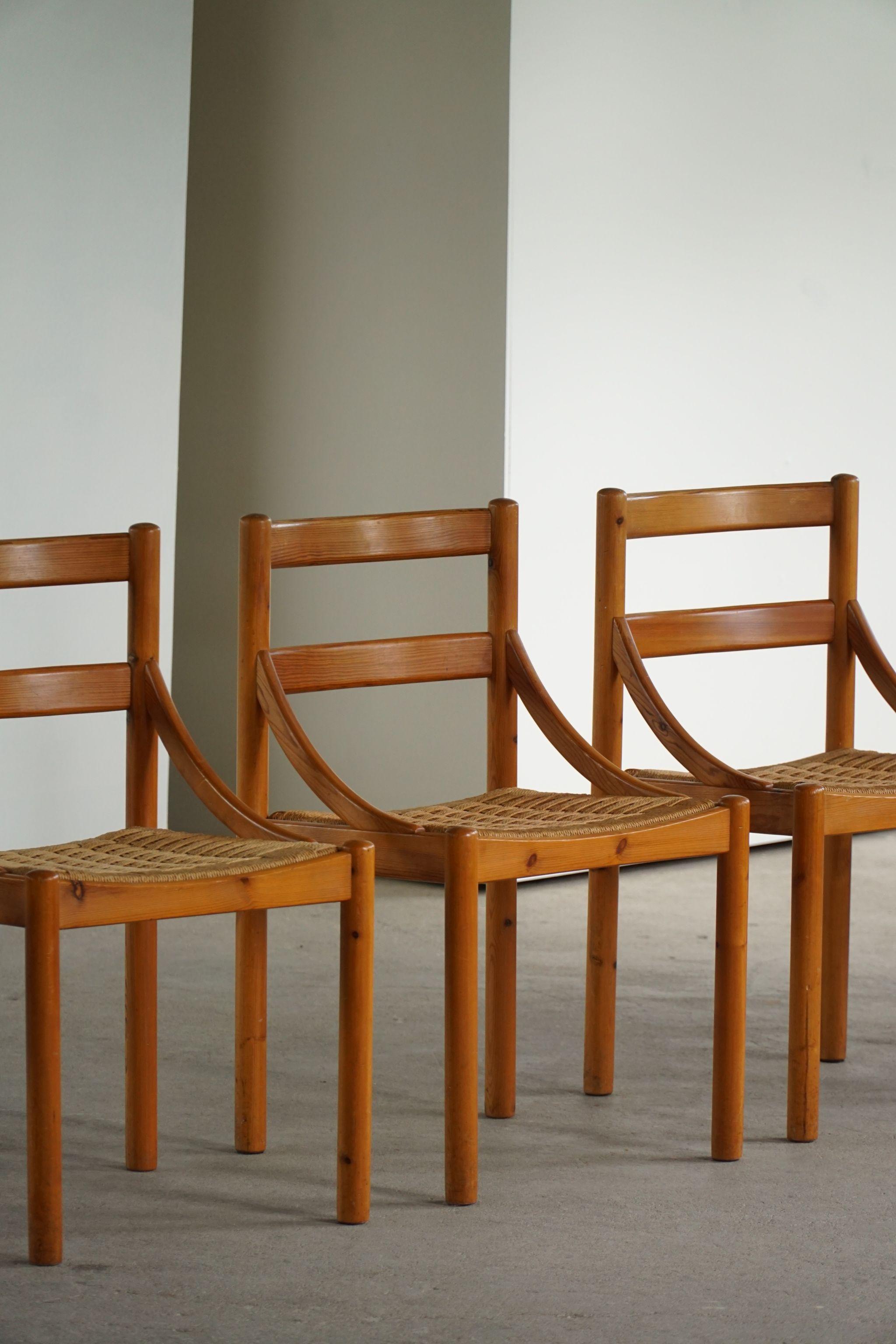Danish Mid Century, Set of 6 Dining Chairs in Pine & Papercord, Brutalism, 1970s 6