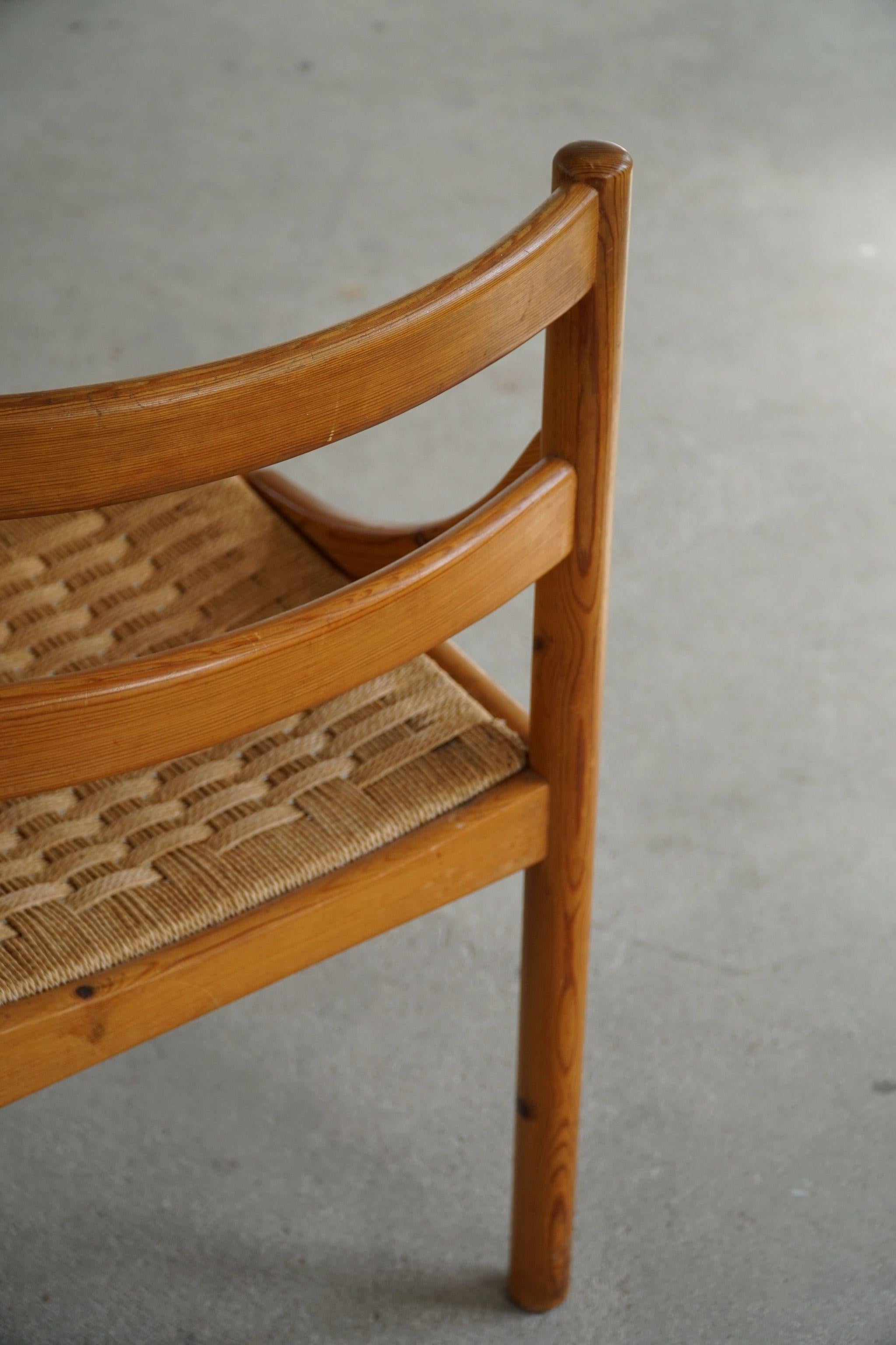 Danish Mid Century, Set of 6 Dining Chairs in Pine & Papercord, Brutalism, 1970s 1