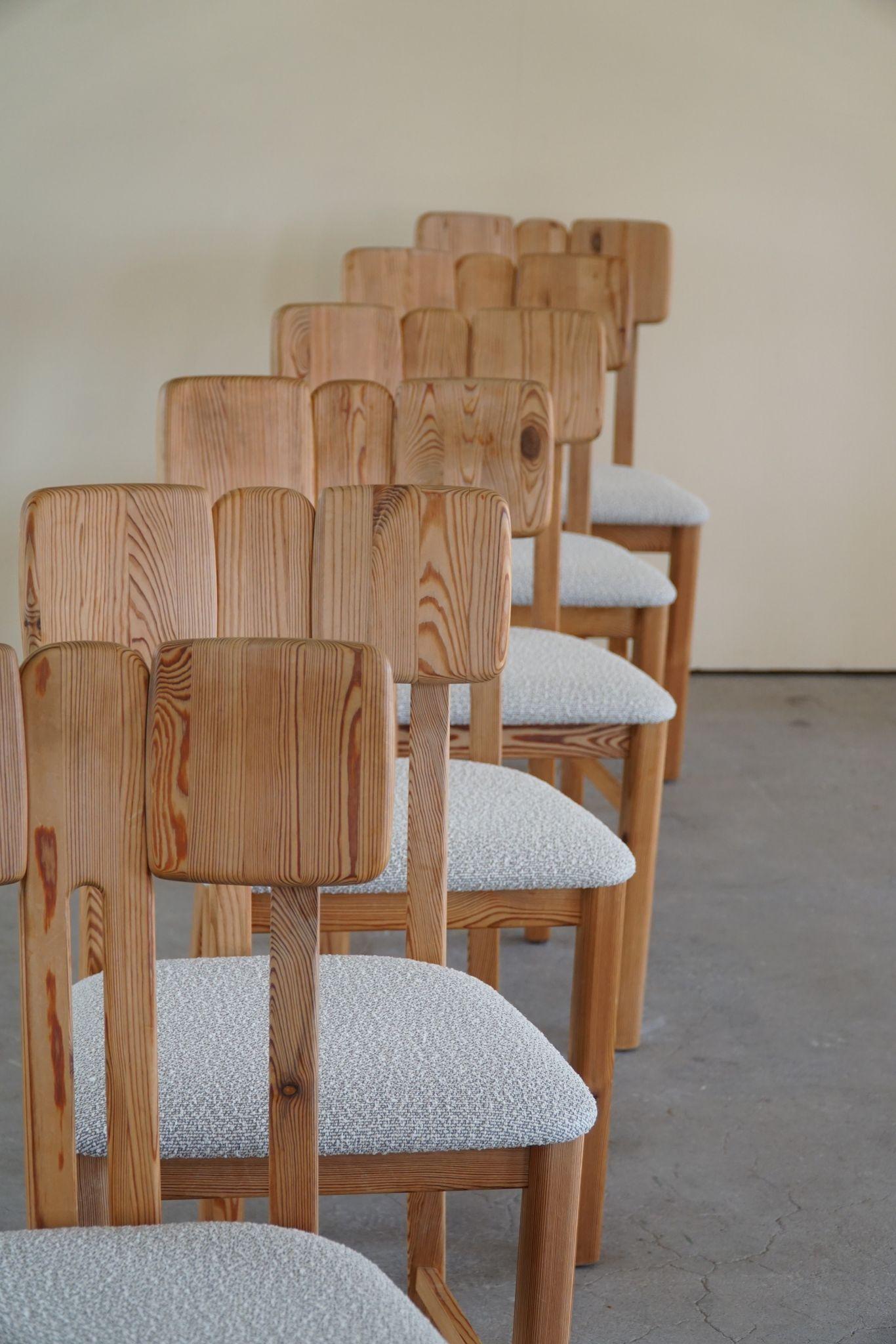 Danish Mid Century Set of 6 Sculptural Dining Chairs in Douglas Pine, 1970s 7