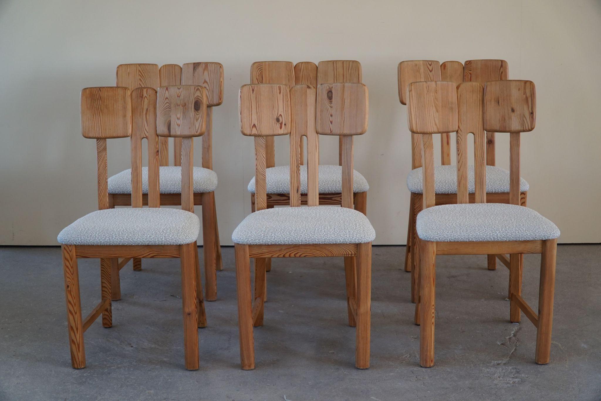 Danish Mid Century Set of 6 Sculptural Dining Chairs in Douglas Pine, 1970s 14