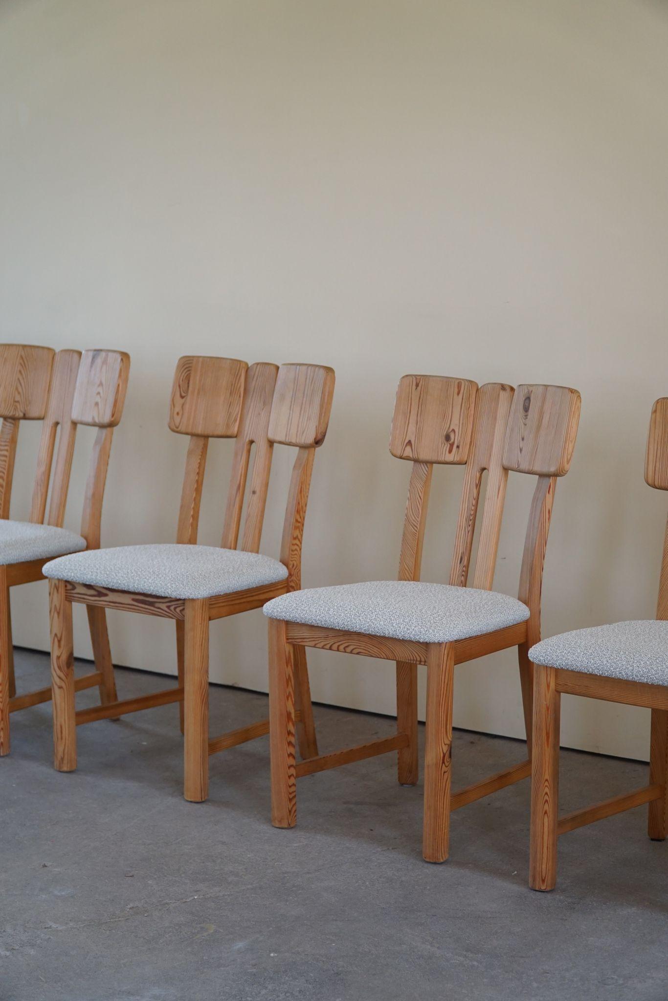 Danish Mid Century Set of 6 Sculptural Dining Chairs in Douglas Pine, 1970s 1