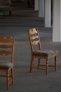 Danish Mid Century, Set of 8 Chairs in Oak & Lambswool, Henning Kjærnulf, 1960s