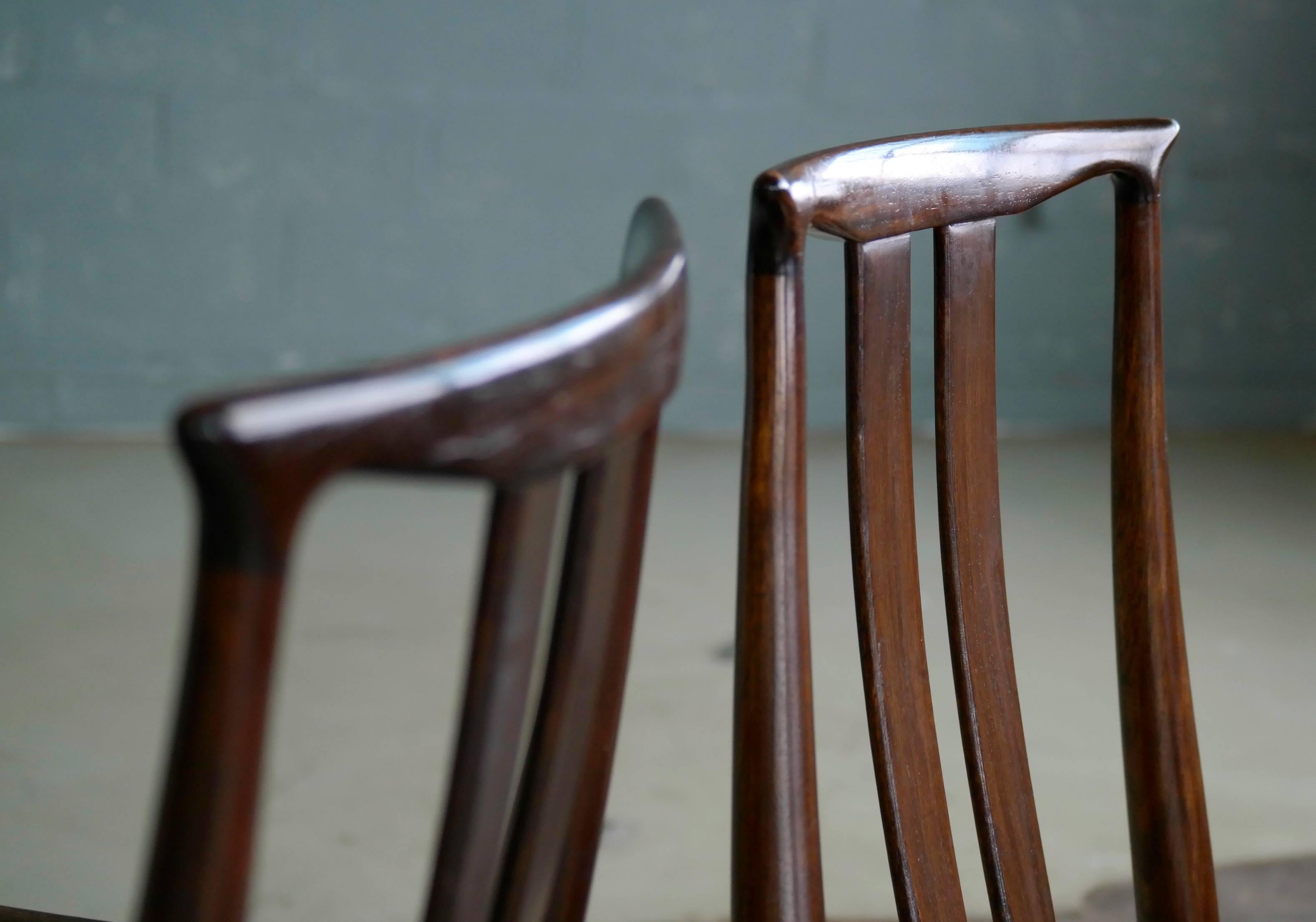Danish Midcentury Set of Six Dining Chairs in Stained Beech and Leather 2