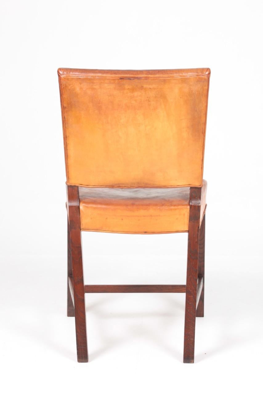Mid-20th Century Danish Midcentury Side Chair in Patinated Leather and Oak, 1940s