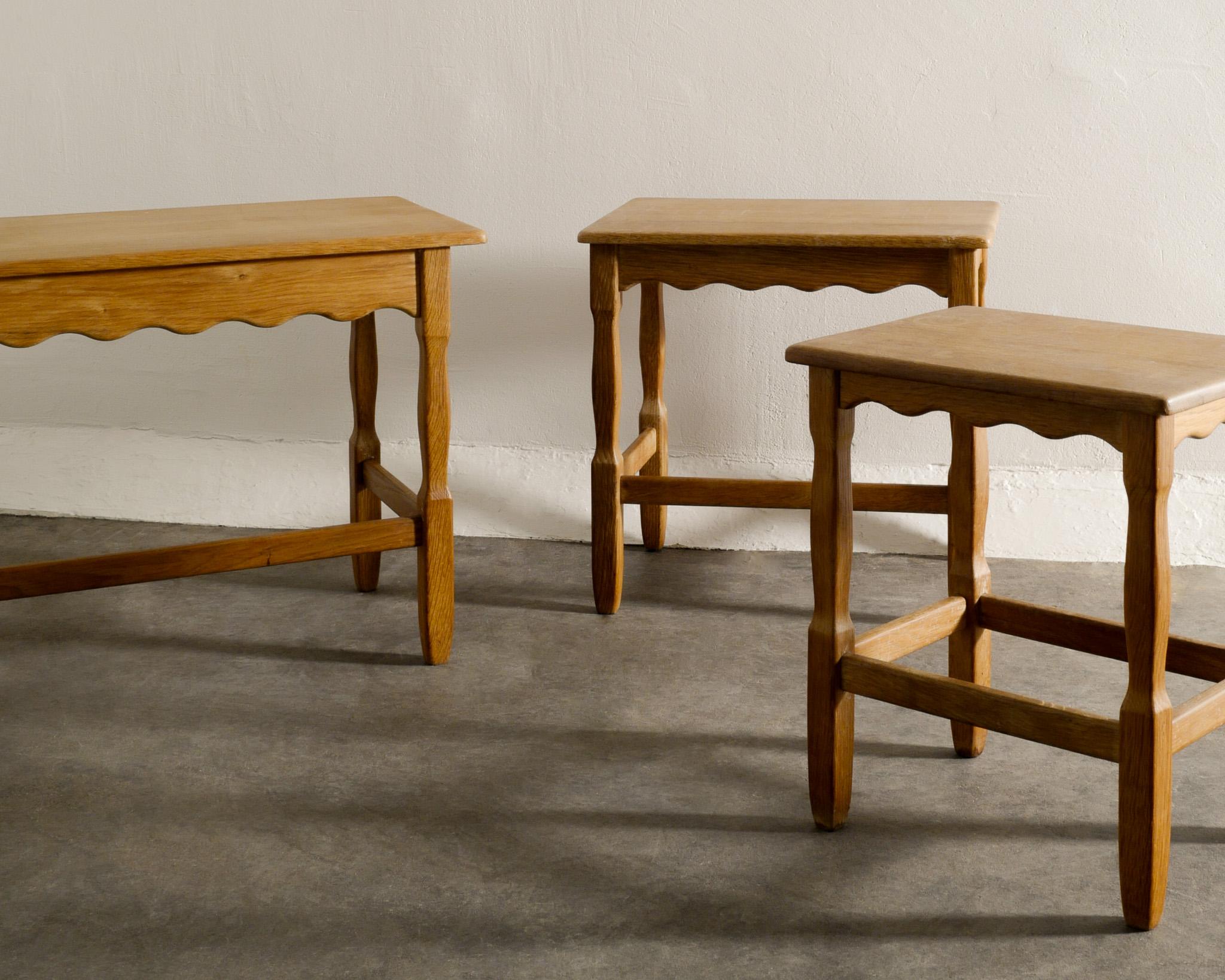 Danish Mid Century Side Stacking Nesting Table in Oak Produced in Denmark 1960s  In Good Condition In Stockholm, SE