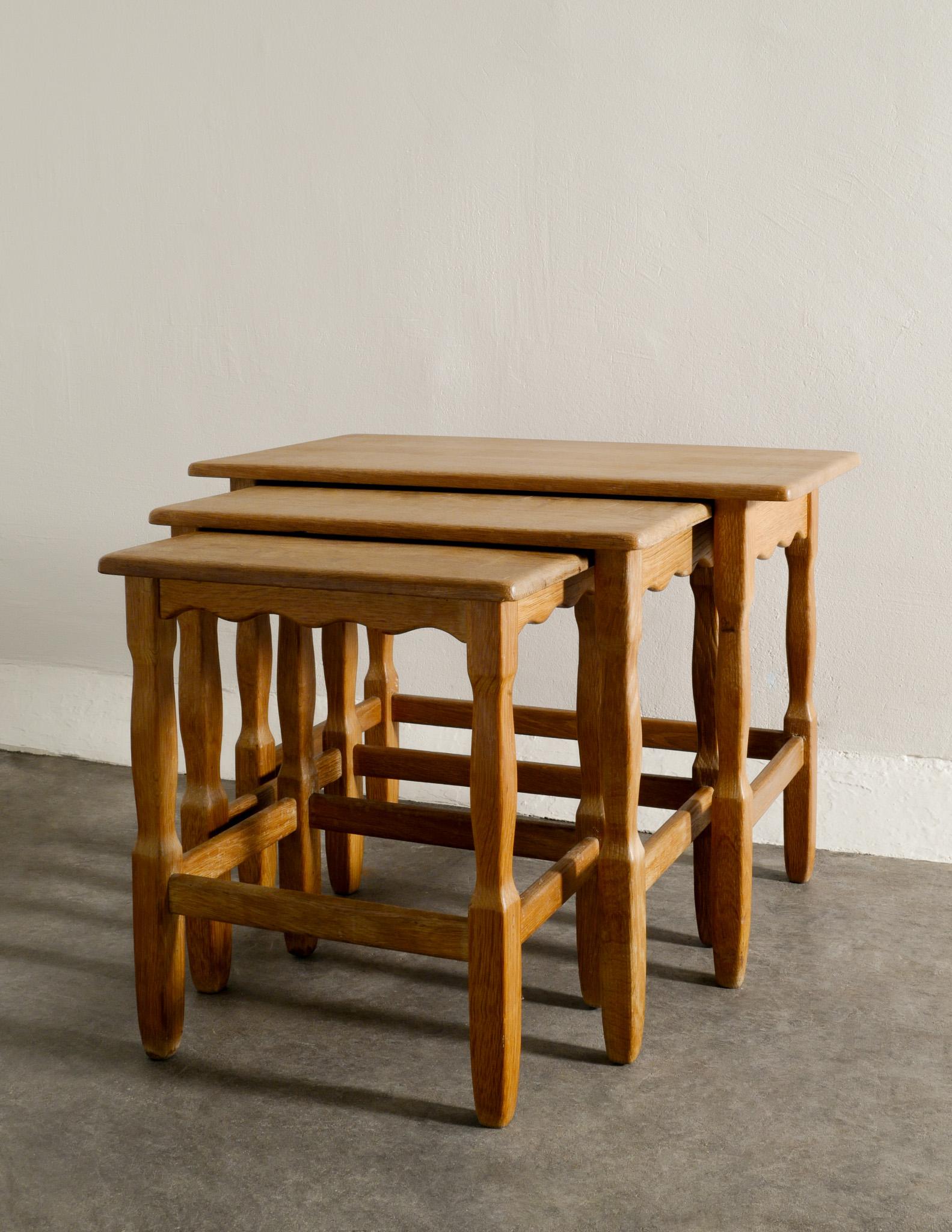 Mid-20th Century Danish Mid Century Side Stacking Nesting Table in Oak Produced in Denmark 1960s 