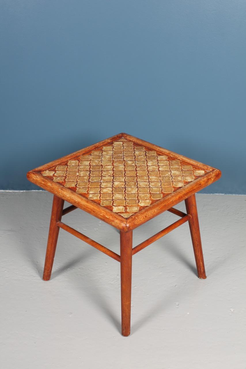 Scandinavian Modern Danish Midcentury Side Table in Patinated Oak and Porcelain, 1940