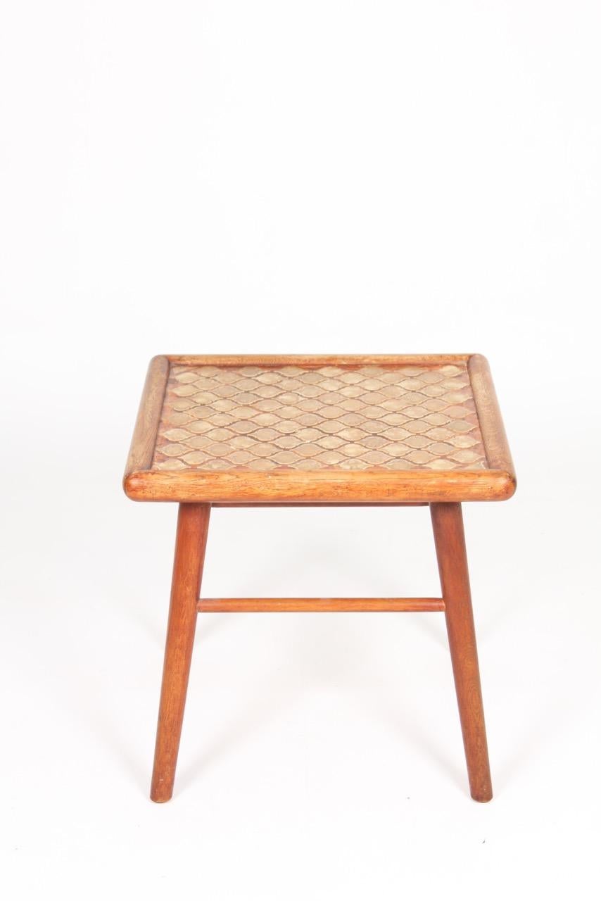 Danish Midcentury Side Table in Patinated Oak and Porcelain, 1940 In Good Condition In Lejre, DK