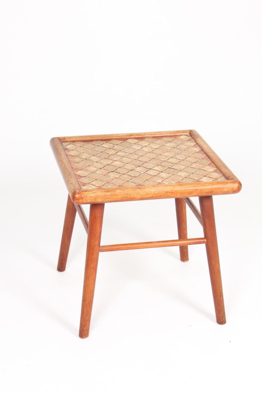Mid-20th Century Danish Midcentury Side Table in Patinated Oak and Porcelain, 1940