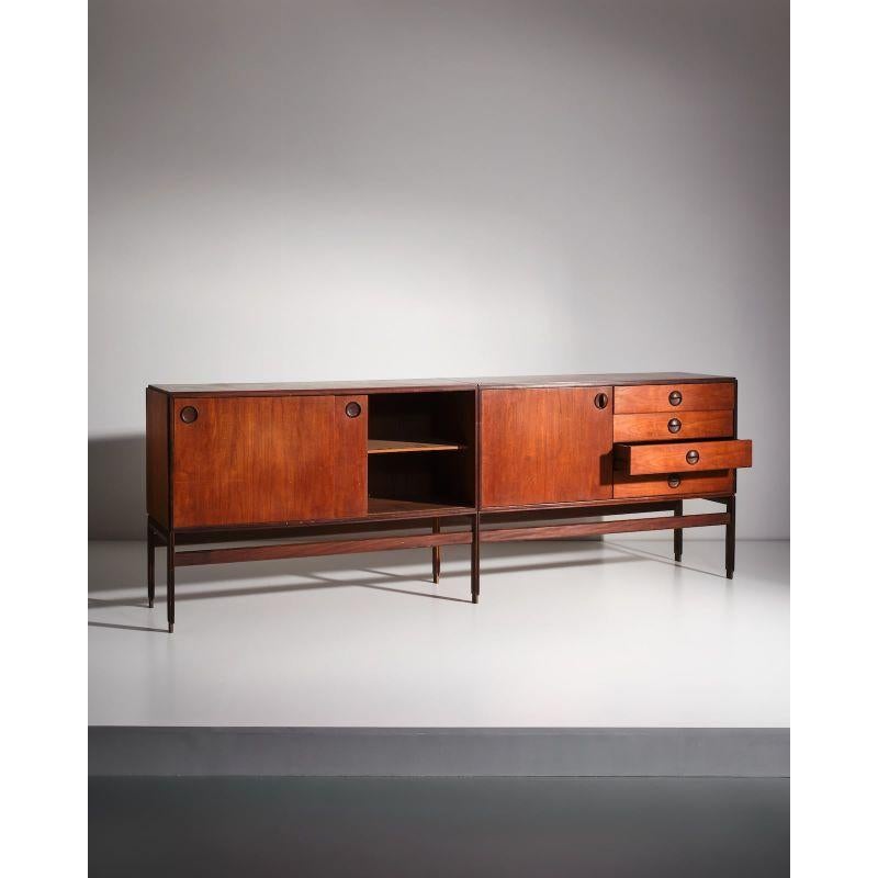 Mid-century Danish sideboard in teak, c.1960s.

Dimension: W226 x D41 x H81 cm.
 