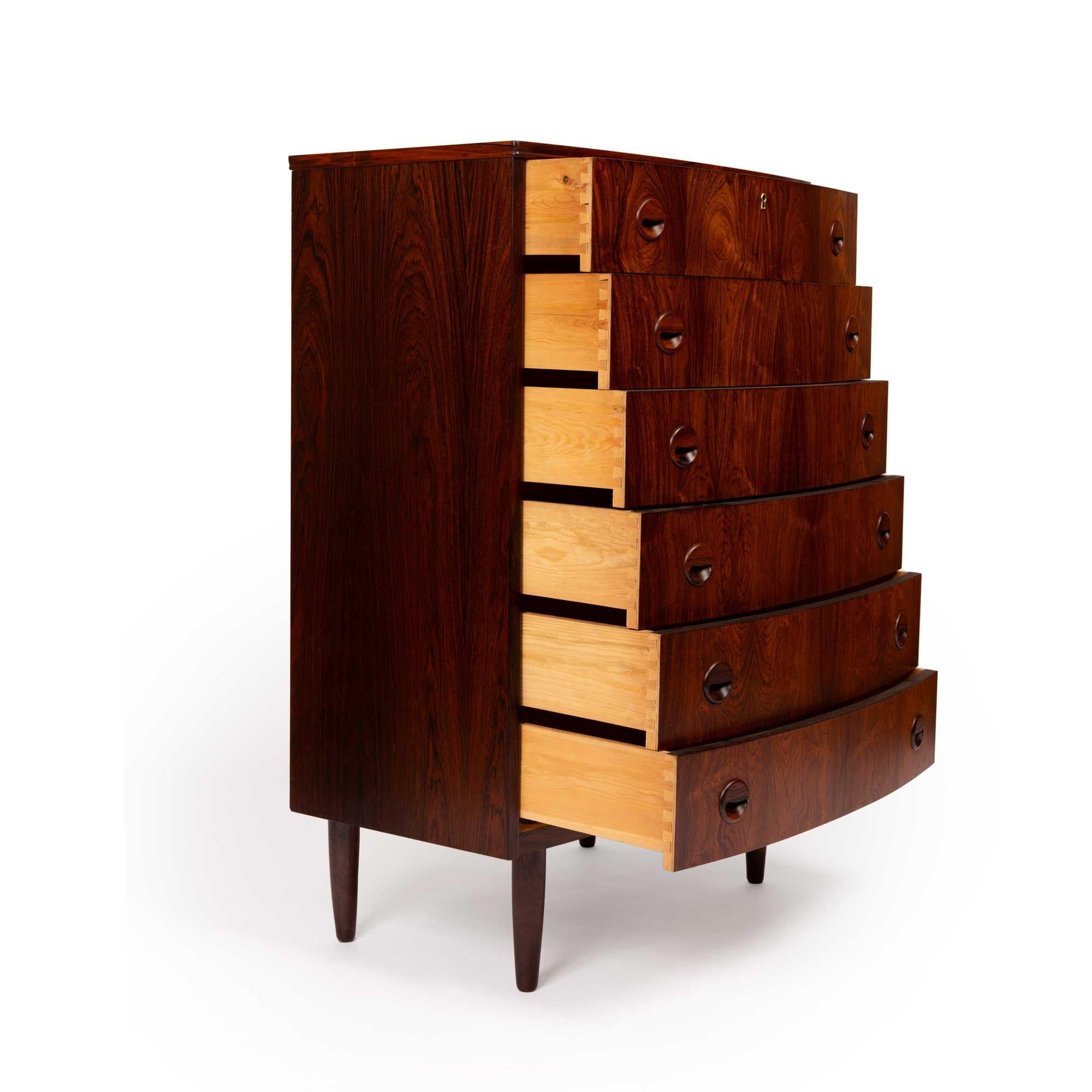 Mid-Century Modern Danish Mid-Century Six Drawer Rosewood Tallboy Dresser 1960s For Sale
