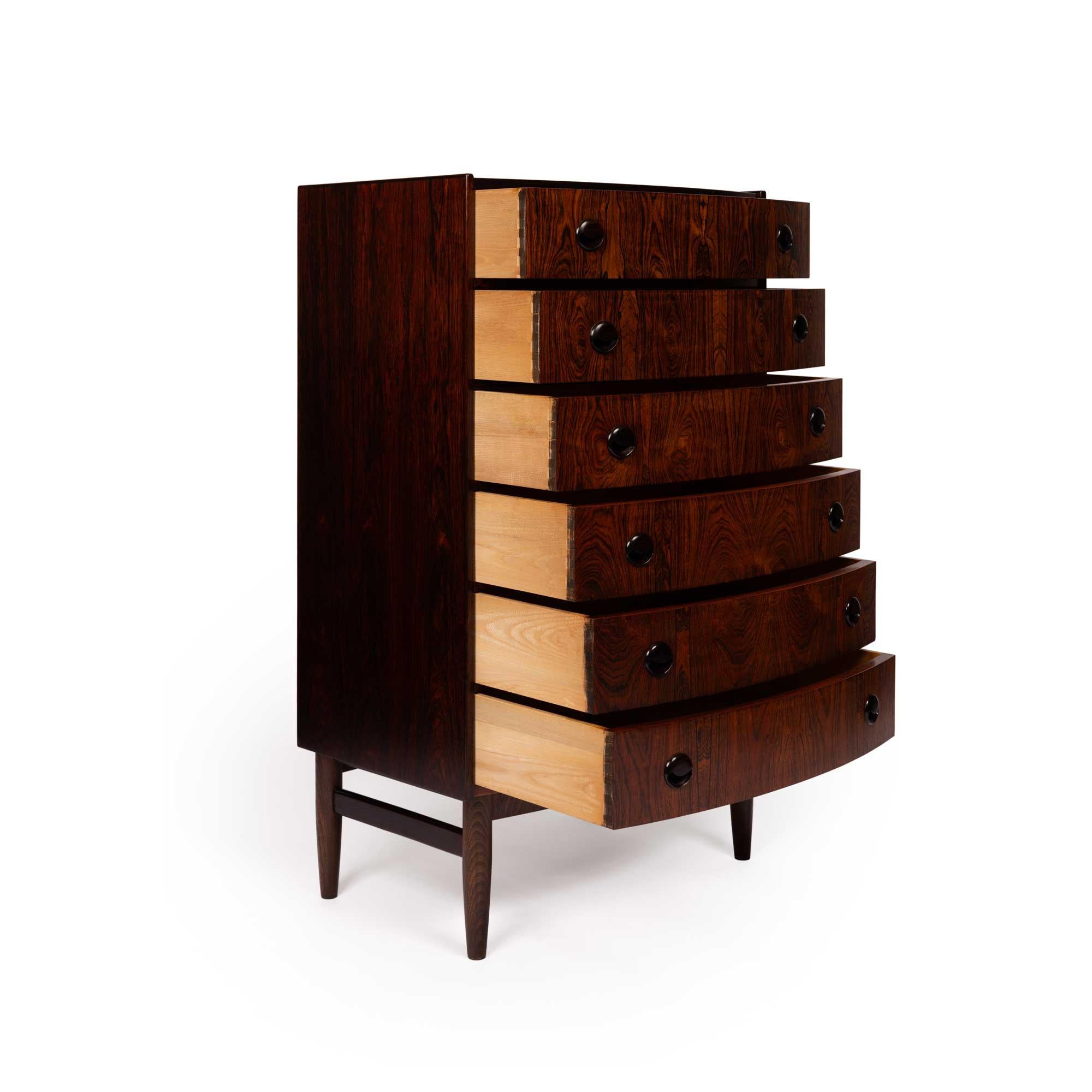 Danish Mid-Century Six Drawer Rosewood Tallboy Dresser 1960s In Good Condition For Sale In Emeryville, CA