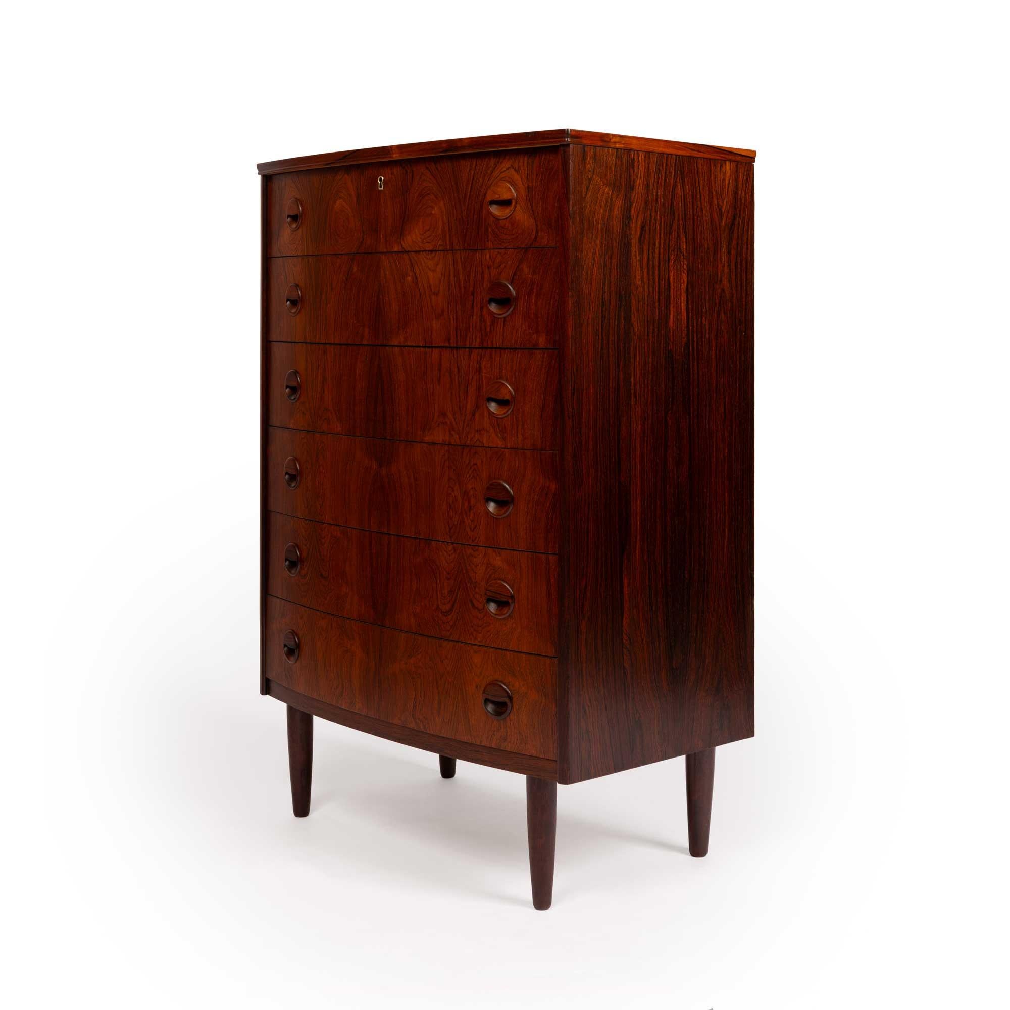 Danish Mid-Century Six Drawer Rosewood Tallboy Dresser 1960s In Good Condition For Sale In Emeryville, CA