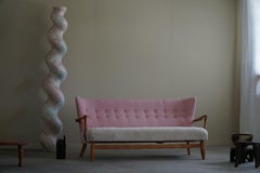 Danish Mid Century Sofa in Oak, Reupholstered in Lambswool, Viggo Boesen 1960s