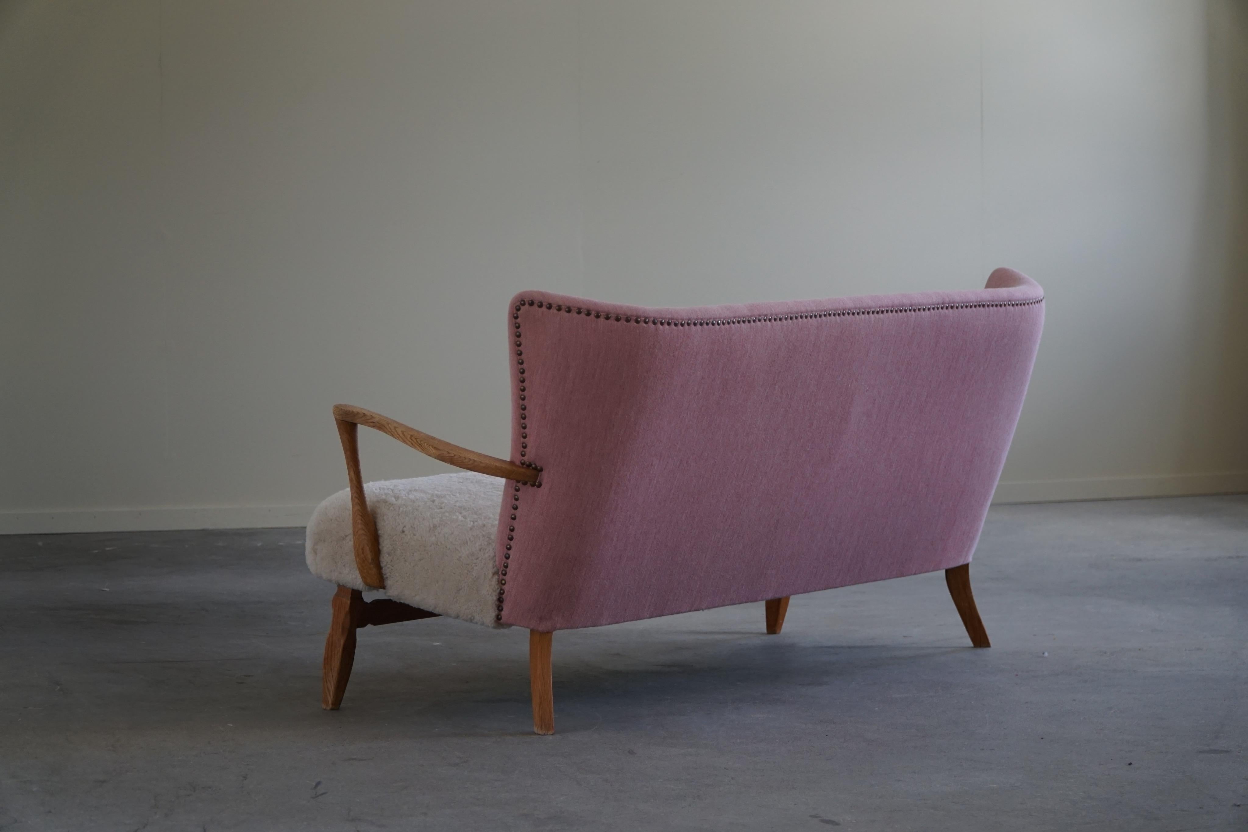 Fabric Danish Mid Century Sofa in Oak, Reupholstered in Lambswool, Viggo Boesen 1960s