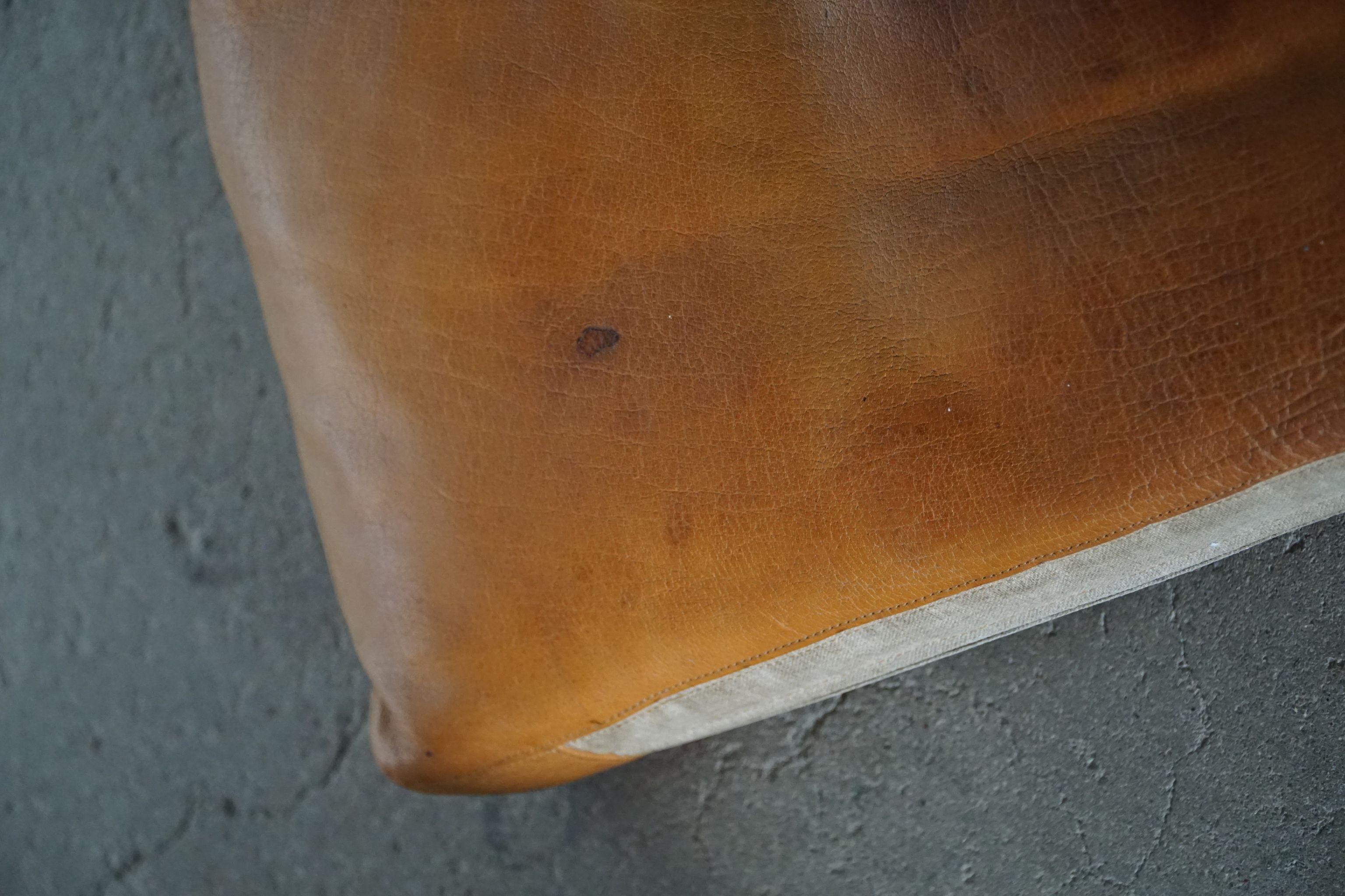 Danish Mid Century Sofa in Patinated Leather, Oak Frame, by Tage Poulsen, 1960s 8