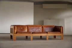 Danish Mid Century Sofa in Patinated Leather, Oak Frame, by Tage Poulsen, 1960s