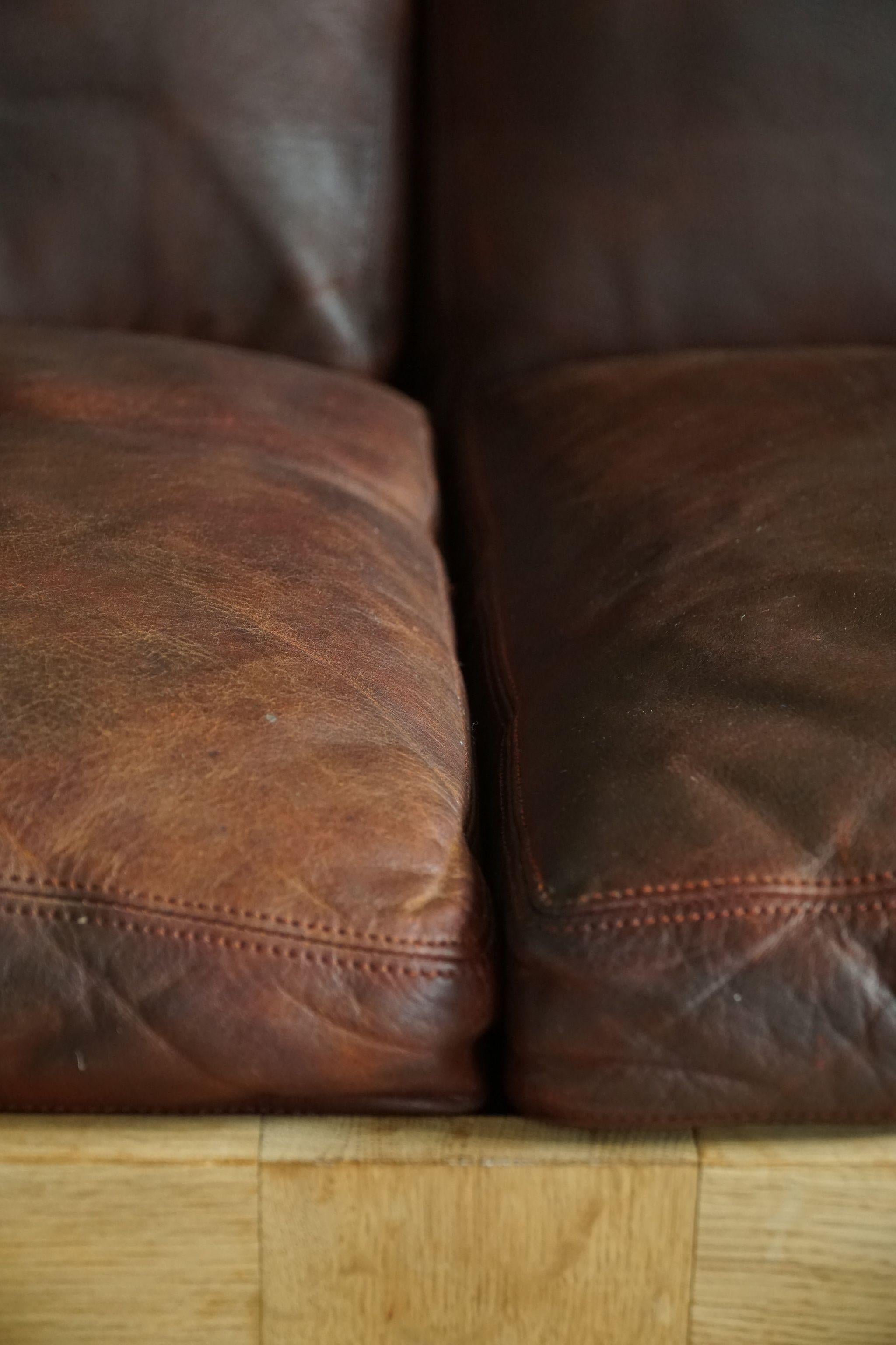 Mid-Century Modern Danish Mid Century Sofa in Patinated Leather, Oak Frame, by Tage Poulsen, 1960s