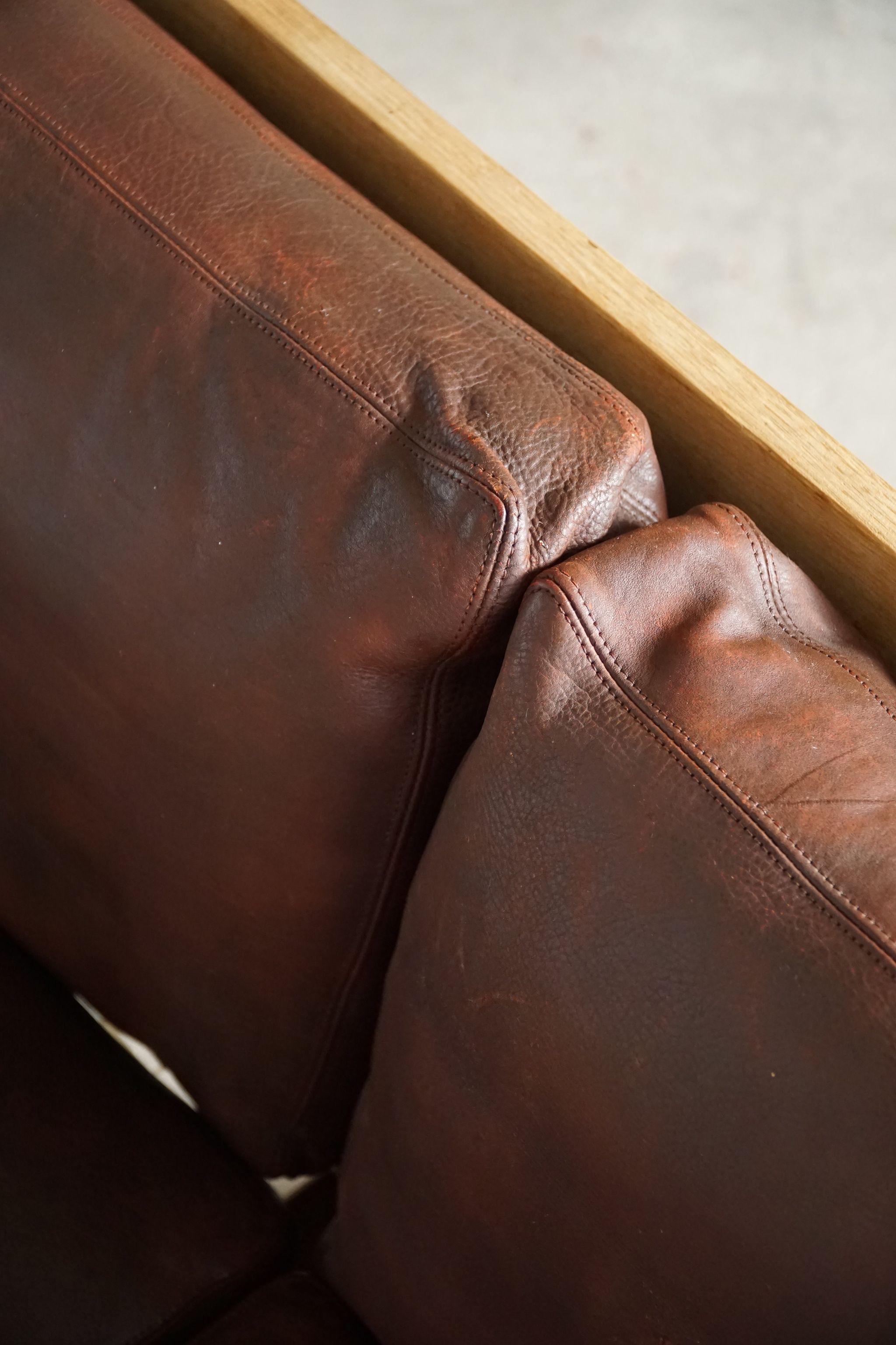 Mid-20th Century Danish Mid Century Sofa in Patinated Leather, Oak Frame, by Tage Poulsen, 1960s