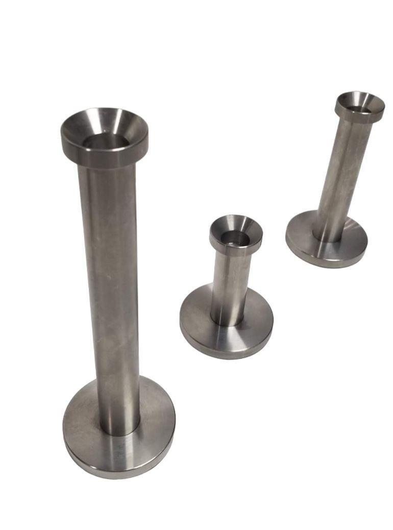 Mid-Century Modern Danish Mid-Century Stainless Steel Candlestick Holders set of 3 For Sale