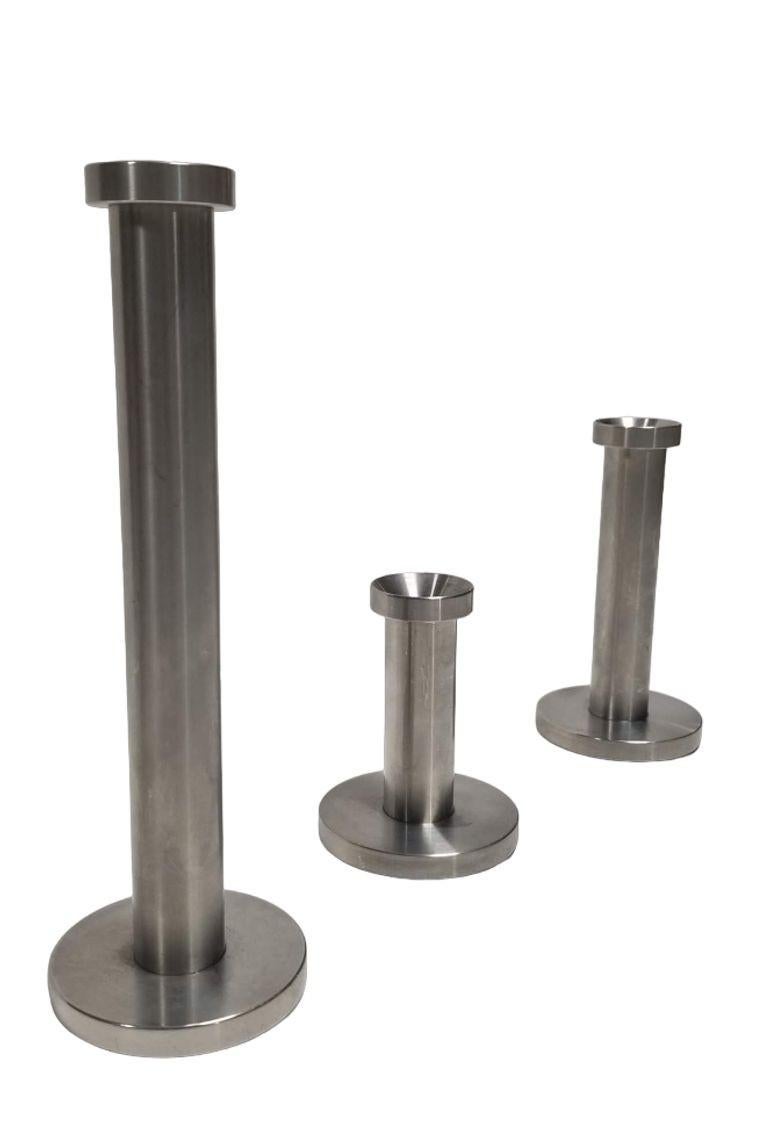 European Danish Mid-Century Stainless Steel Candlestick Holders set of 3 For Sale