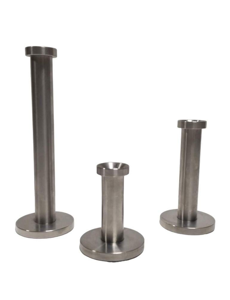 Danish Mid-Century Stainless Steel Candlestick Holders set of 3 In Excellent Condition For Sale In Van Nuys, CA