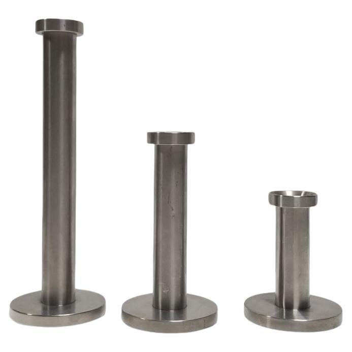 Danish Mid-Century Stainless Steel Candlestick Holders set of 3 For Sale