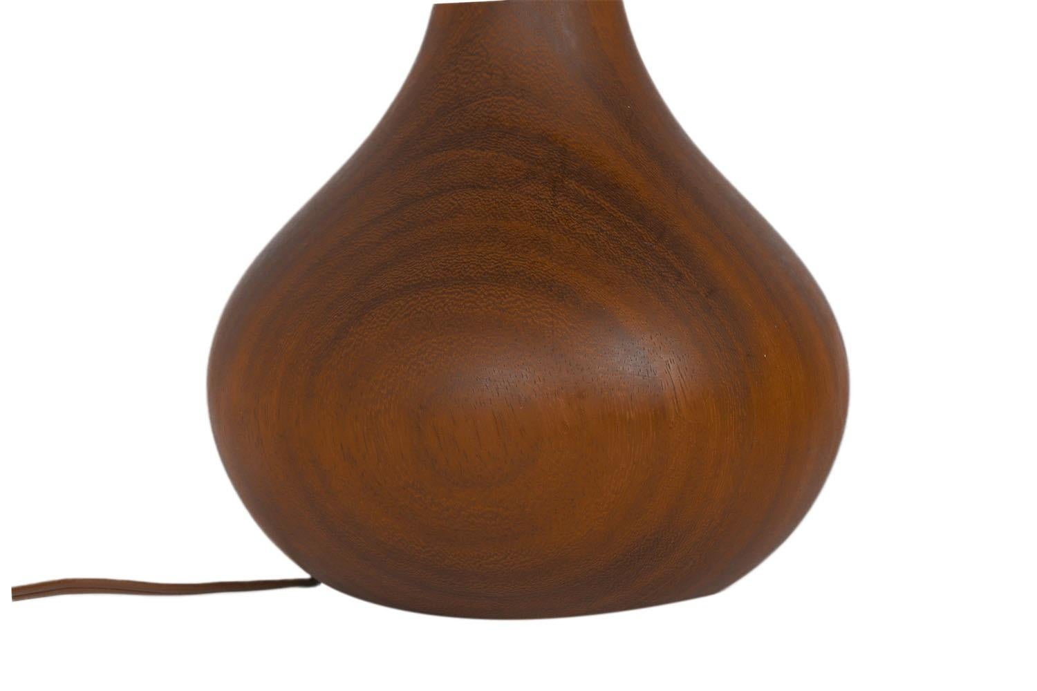 Danish Mid Century Staved Teak Wood Bulbous Sculpted Table Lamp For Sale 4