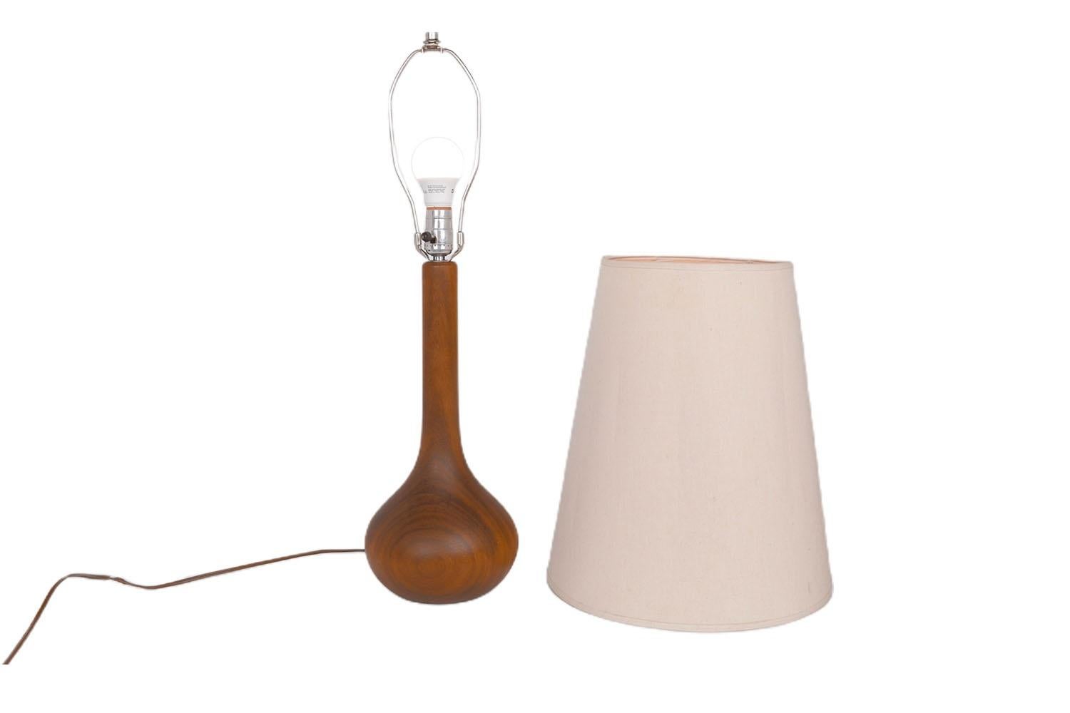 Mid-Century Modern Danish Mid Century Staved Teak Wood Bulbous Sculpted Table Lamp For Sale