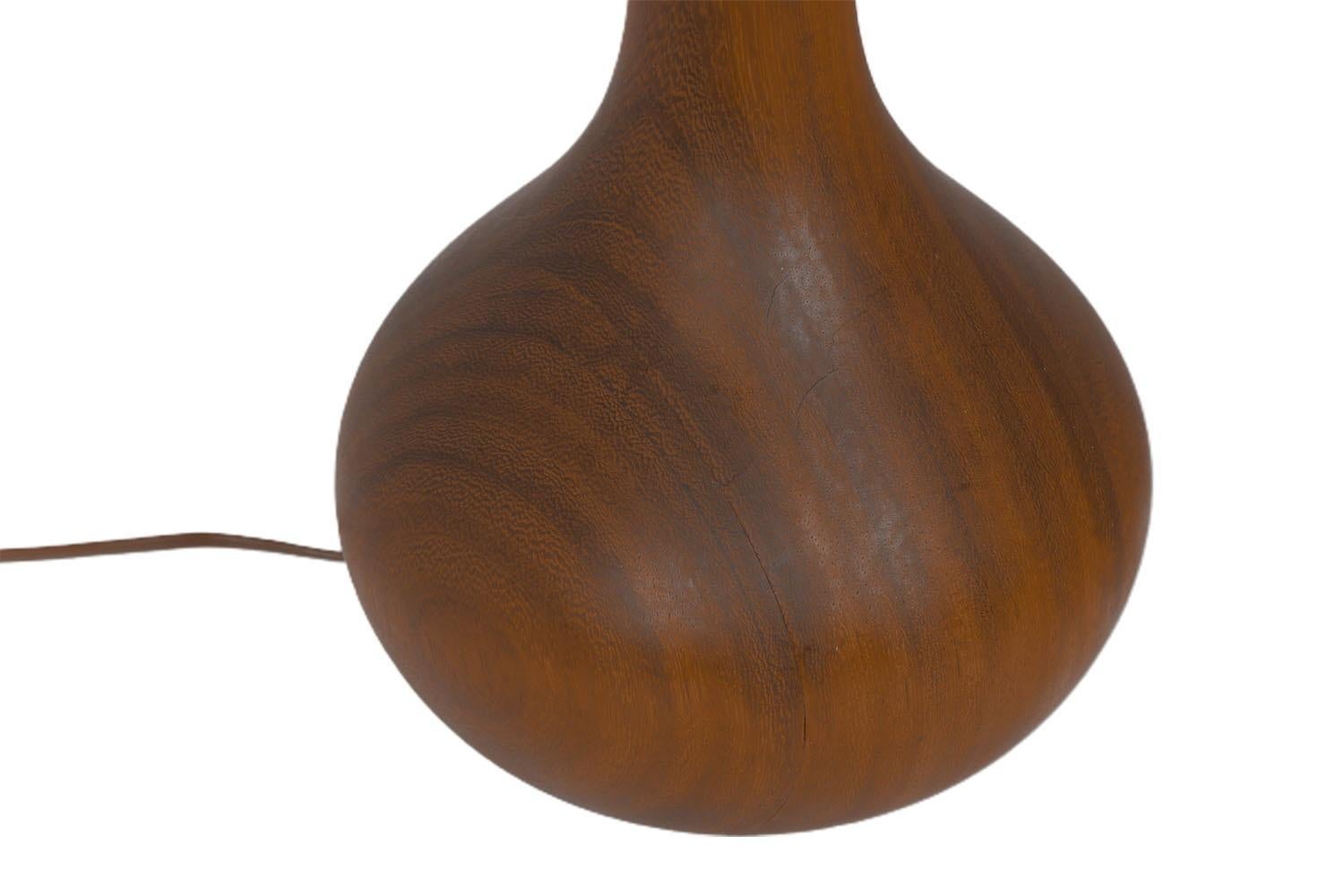 Danish Mid Century Staved Teak Wood Bulbous Sculpted Table Lamp For Sale 3