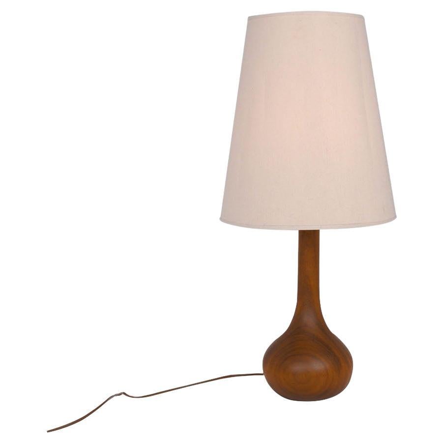 Danish Mid Century Staved Teak Wood Bulbous Sculpted Table Lamp For Sale