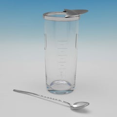 Danish Midcentury Sterling Silver and Glass Cocktail Jug & Spoon, Michelson 1960