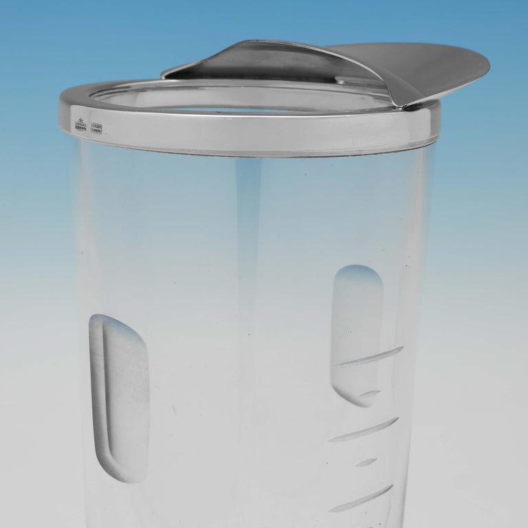 Danish Midcentury Sterling Silver and Glass Cocktail Jug and Spoon, Michelson 1960 For Sale at