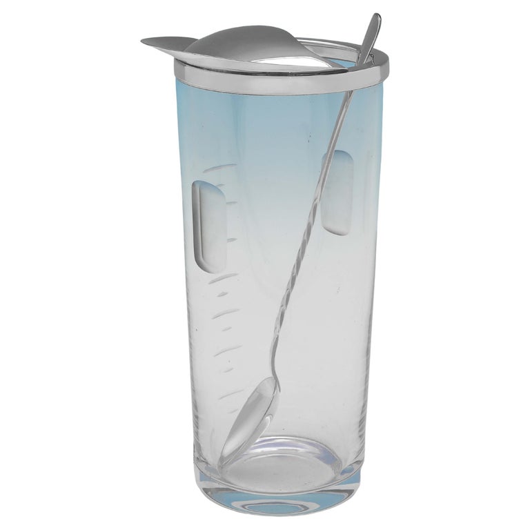 Danish Midcentury Sterling Silver and Glass Cocktail Jug and Spoon, Michelson 1960 For Sale at