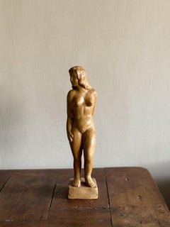 Escultura danesa de gres de mediados de siglo de una mujer en pose, Anónimo, c. 1970