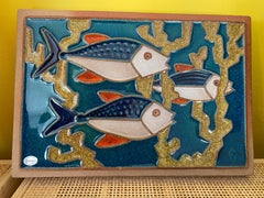 Danish Mid-Century Stoneware Wall Plaque ‘Fishes’ by Soholm Pottery Denmark
