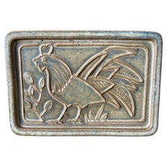 Danish Mid-Century Stoneware Wall Plaque with Rooster by Soholm Pottery