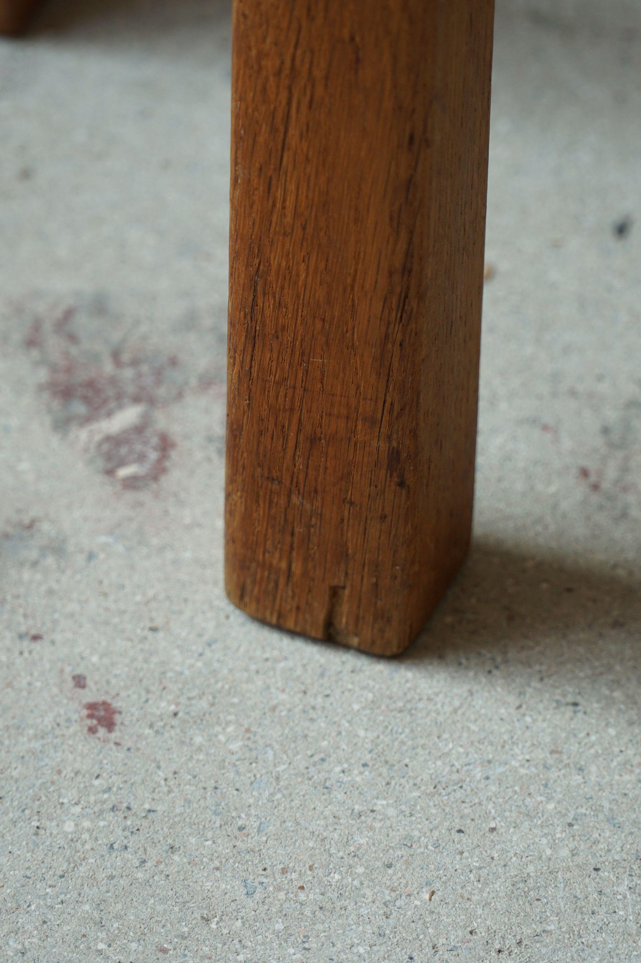 Danish Mid Century Stool in Oak and Reupholstered in Bouclé Wool, ca 1950s For Sale 1