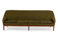 Danish Mid-Century Style 4-Seat Green Woven Upholstery Sofa