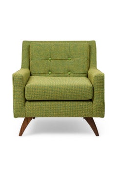 Danish Mid-Century Style Green Tweed Tufted Armchair