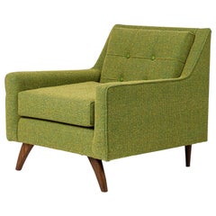 Danish Mid-Century Style Green Tweed Tufted Armchair